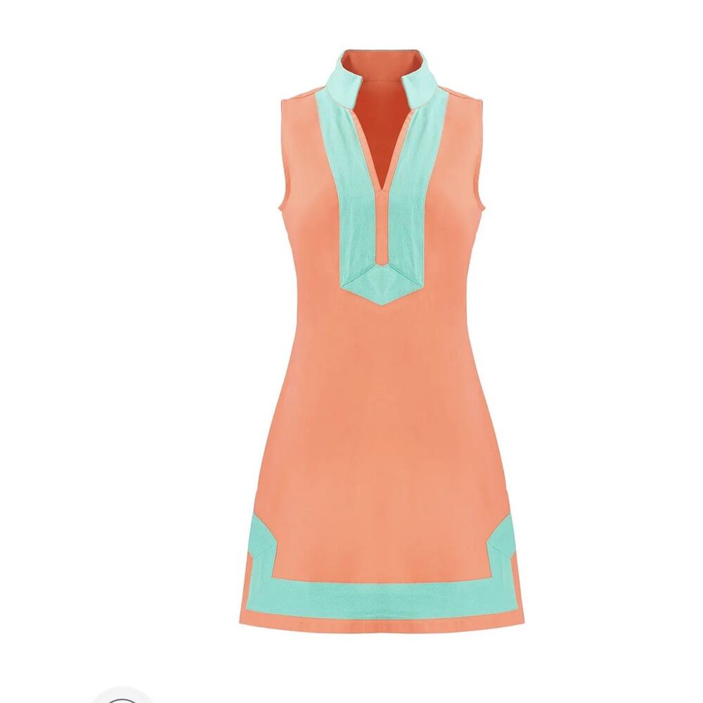 Sail To Sable Linen Sleeveless Dress Peach- Mint SZ S - Picture 3 of 7